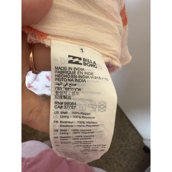 Billabong Dress Womens Medium Floral Wrap Short Sleeve V Neck Boho Summer Chic - Picture 6 of 6